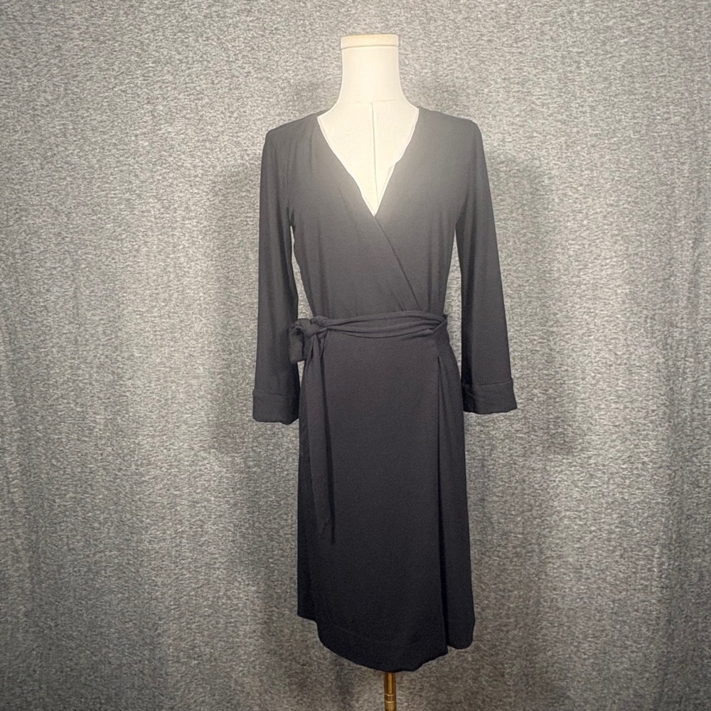 Diane von Furstenberg Black Long Sleeve Rayon Spandex Wrap Dress Size 8